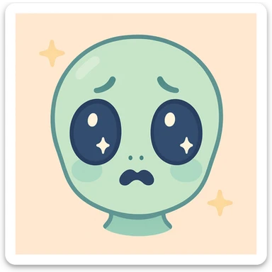 scared alien head, cute, kid-friendly sticker