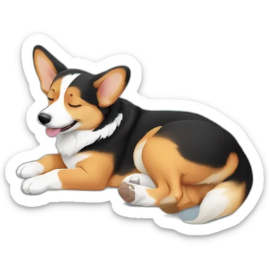 black and tan corgi sleeping with one leg visible sticker