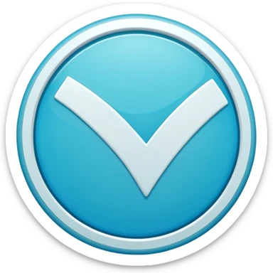 Modern emoji-style  verified icon: cyan-blue circular badge, bold white checkmark, smooth gradient, soft glossy highlights, subtle shine, thick white border, minimalist flat + semi-3D style, smooth edges, high contrast, transparent PNG, high quality, sharp. sticker