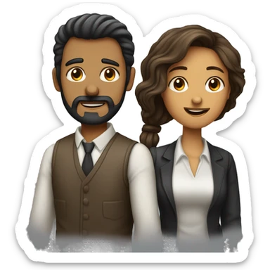 Hombre calvo con barba negra y mujer con cabello largo  sticker