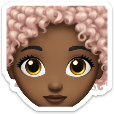 brown doll eyes, black short curly hair, feminine, pink, black girl angelic beauty sticker