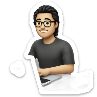an SEO/tech guy with specs working on macbook, black hair, asian - white sticker