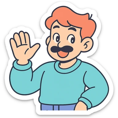 asian man with black mustache and red hair, 90's anime style, pastel toon style sticker