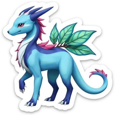 Suicune-Aurorus-Salandit-Glaceon-Meganium-fusion (full body) sticker