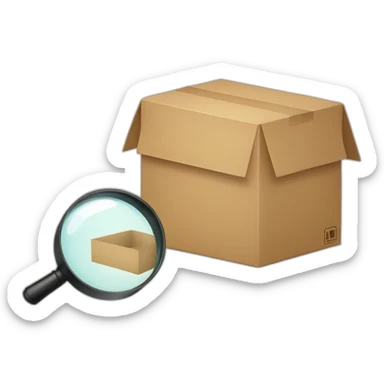a magnifying glass and an empty box sticker