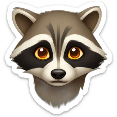 brown raccoon with orange eyes and a dark green hood that is crying sticker