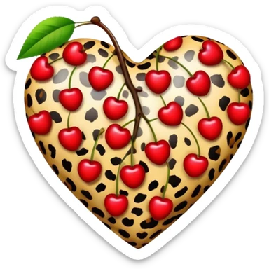 leopard print heart with cherry sticker