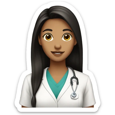 Dark straight hair, tan skin nursing student sticker