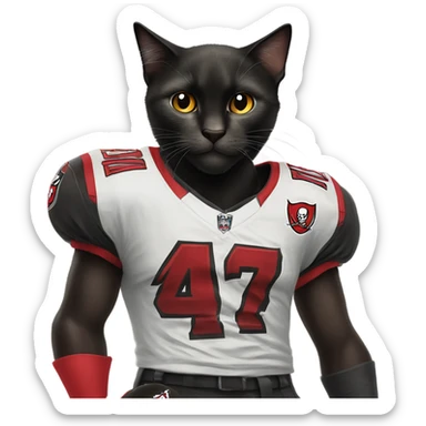 Black cat wearing Buccaneers jersey ￼ sticker