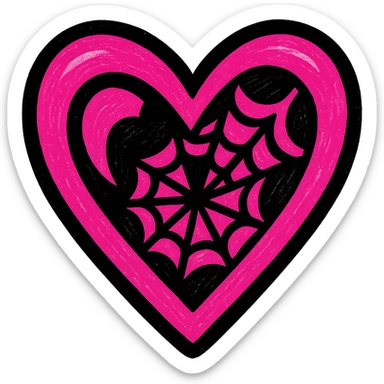 gothic heart with a spiderweb, pop colors style, pink and black sticker