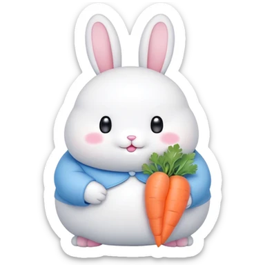 A fat bunny character in Sanrio style, large head with big round eyes, blushing cheeks, small mouth, minimal facial features, tiny spikes, pastel pink and blue colors, clean bold outlines, rounded shapes sticker