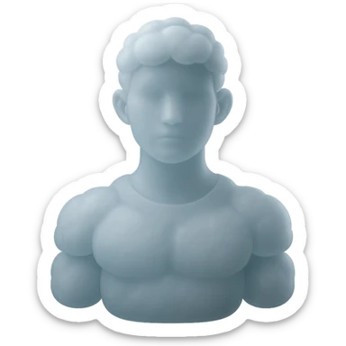 person looking straight, fully made of white fluffy convex clouds, shoulders, matte glass style sticker
