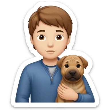 Sharpei dog and with brown hair boy sticker