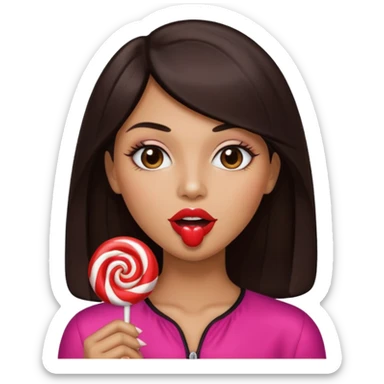 A lollipop in his mouth with Long nails and has glossy lips sticker
