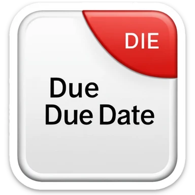 Letters “due date” on a red square  sticker