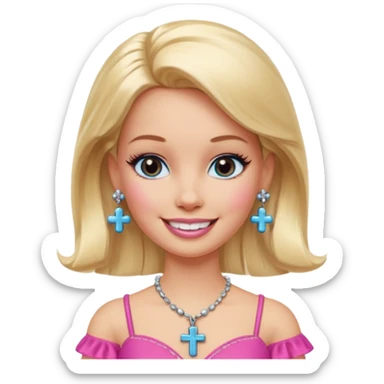 Barbie emoji with earrings and nose piercings and a cross necklace  sticker