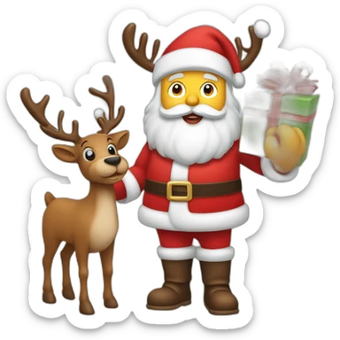 santa claus with gifts and reindeer sticker