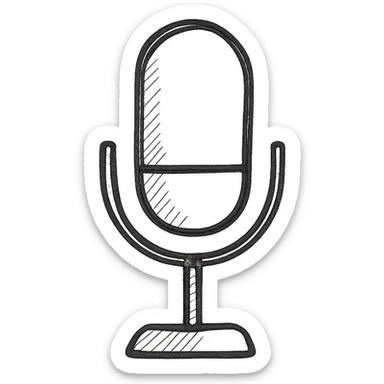 Microphone for sound recording icon, hand drawn, black outlines, no fill, simple and clean, side view sticker