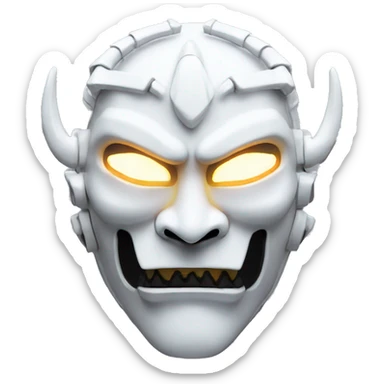 White oni mask with a cyberpunk white led twist sticker
