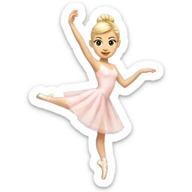 A blonde ballerina with her hair in a low bun, in a pale pink leotard and skirt on pointe shoes dress sticker