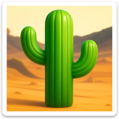 Make the cactus emoji wider than the previous version. Keep everything else the same: iOS emoji style, 3D, shiny, smooth gradients, soft shadows, realistic cactus shape, classic emoji look. Add a subtle highlight to the cactus. sticker