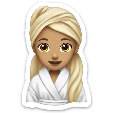 blonde ariana grande in bath robe with hair towel sticker