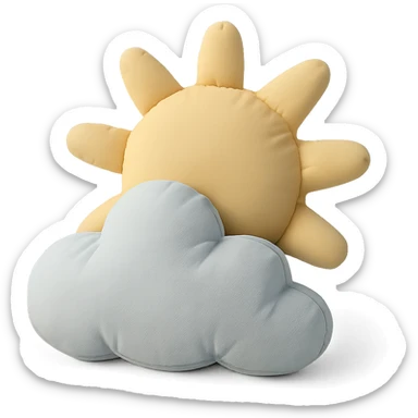 partly cloudy weather with soft sun and fluffy cushion cloud together, cushion style sticker