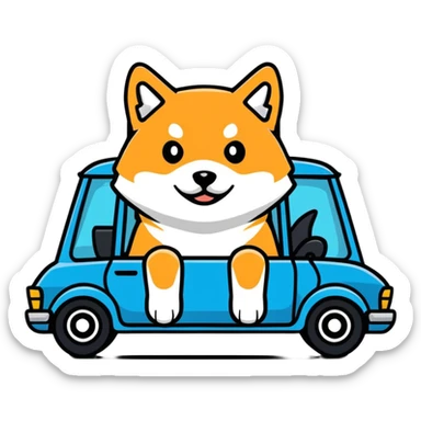 shiba inu sitting inside a BMW car sticker