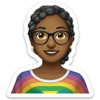 Brown girl with glasses and septum with the lgtb flag sticker
