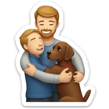 Red Labrador giving brown haired man a hug sticker