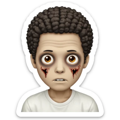 Zombie boy with a low curly Afro with white shirt  sticker