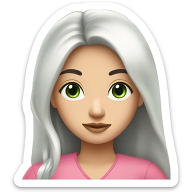 Beautiful Russian lady with green eyes and very long black hair pink clothes with baby  sticker