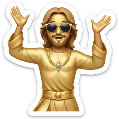 dancing figure of rejoicing Jesus with  sunglases golden  sticker