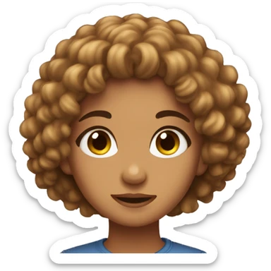 Zaya is a cute girl with curly hair showing a fac sticker