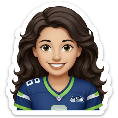 Long wavy Dark brown hair with small nose stud of seahawks fan women sticker