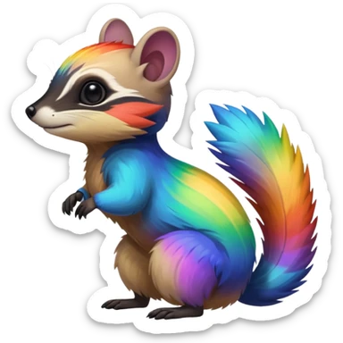Colorful black and rainbow-iridescent Cacomistle-Numbat-Ferret-hybrid-fusion-animal-creature, full body  sticker