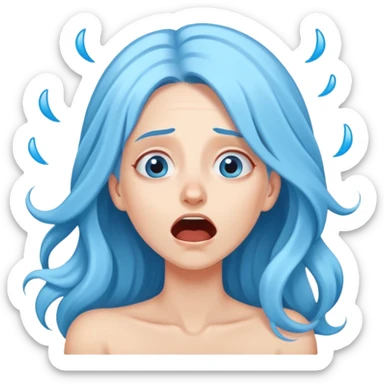 White 30 year old woman with long sky blue hair laying hysterically  sticker