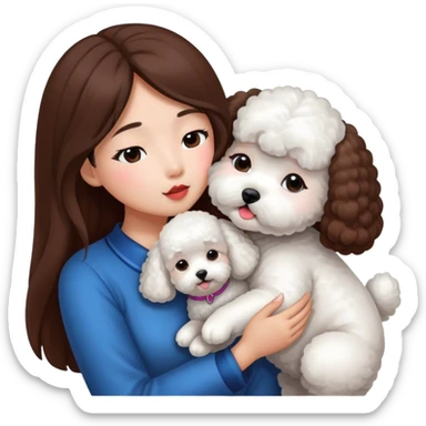 Asian girl with long brown hair kissing a bichon sticker