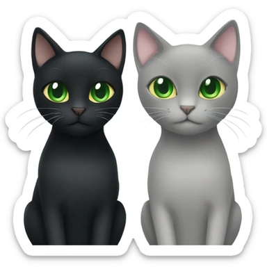Black cat with green eyes sitting next to a grey cat with green eyes sticker