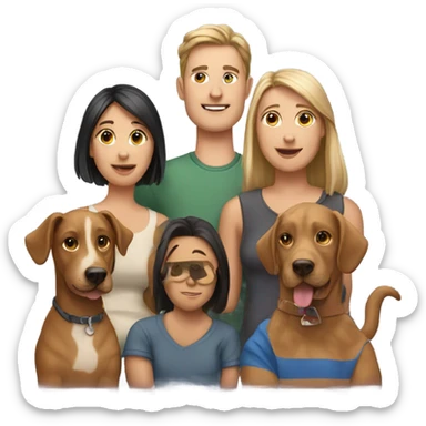 Family of 4 men, 4 women, 4 dogs and 1 cat sticker