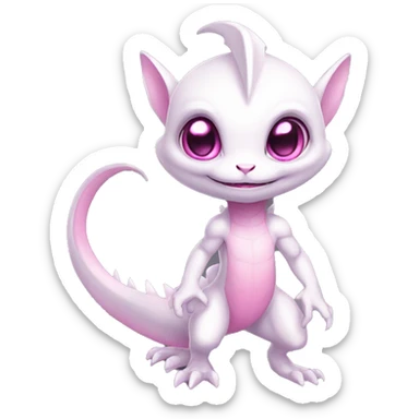 White, Shiny, Chibi, White, Pink eyes, Anthro-Sona-Lizard-Alien-Fakémon, Full Body sticker