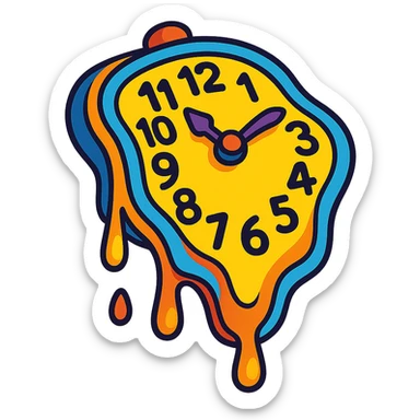 melting clock inspired by Dali's Persistence of Memory, surreal, vibrant toon style sticker