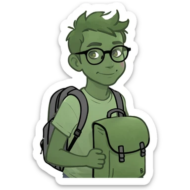 Young student with a roller backpack sticker