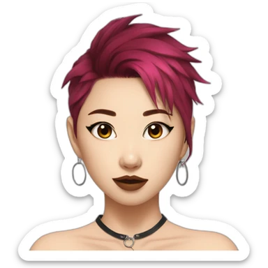 hot asian girl, wolf cut, dyed hair, piercings sticker