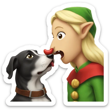 Dog licking an elf sticker