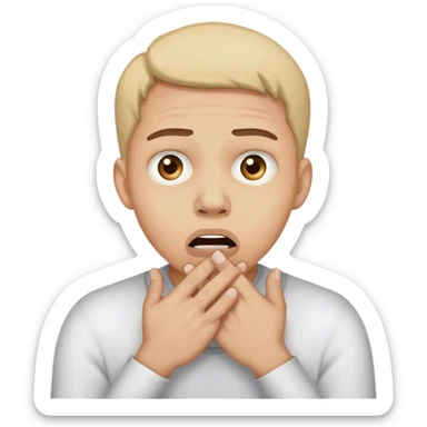 Face with hands clutched over mouth looking scared. Fearful  sticker