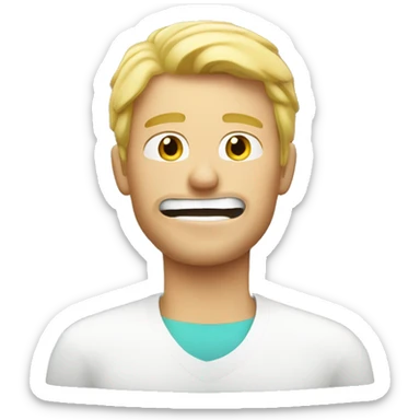 blond man with a mouthwash sticker