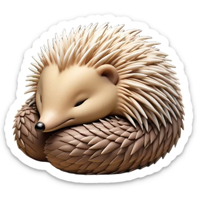 Meme-Worthy Cute Sleeping Echidna Portrait Emoji, Head resting peacefully with a contented smile, showcasing a delightfully compact build and a luxuriously soft spiky fur, eyes shut in a serene, restful nap, Simplified yet hilariously adorable features, highly detailed, glowing with a soft, drowsy light, high shine, relaxed and utterly lovable, stylized with an air of playful laziness, bright and heartwarming, soft glowing outline, capturing the essence of a comically sleepy echidna, so meme‐worthy it feels like it could instantly become the next viral sensation of adorable slumber! sticker