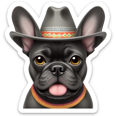 Dark grey French bulldog wearing sombrero sticker
