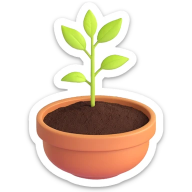 A small pot with a seedling sticking out of the soil sticker
